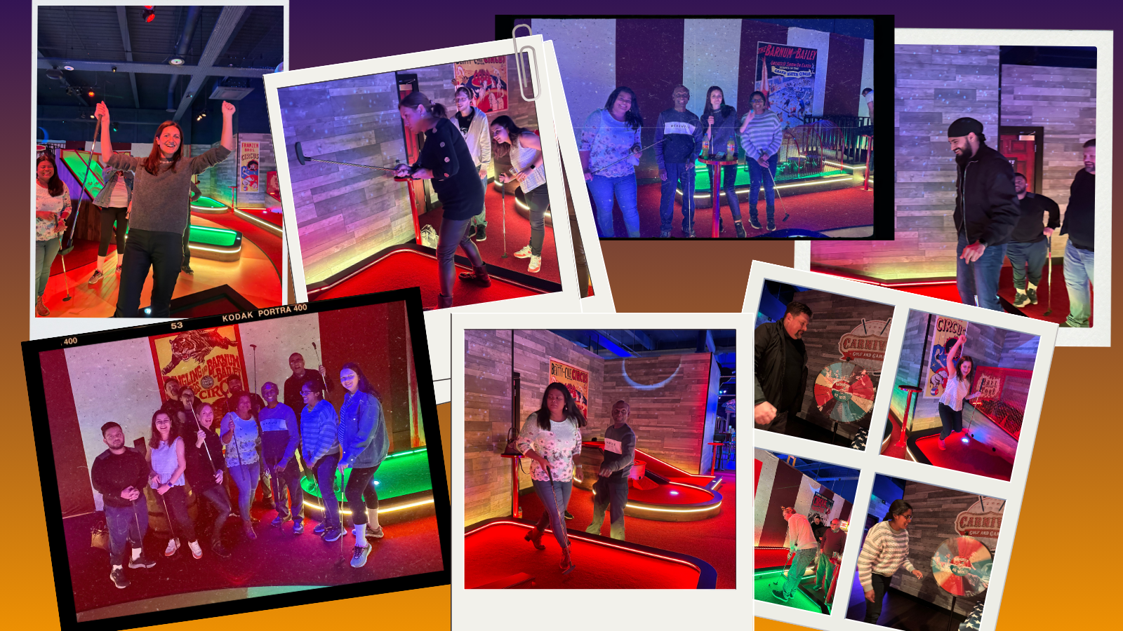 Collage of Silent Sounds team at crazy golf event