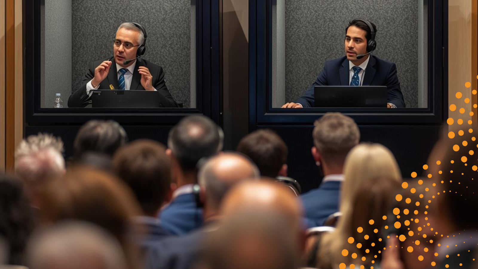 Simulatenous interpreters at a conference